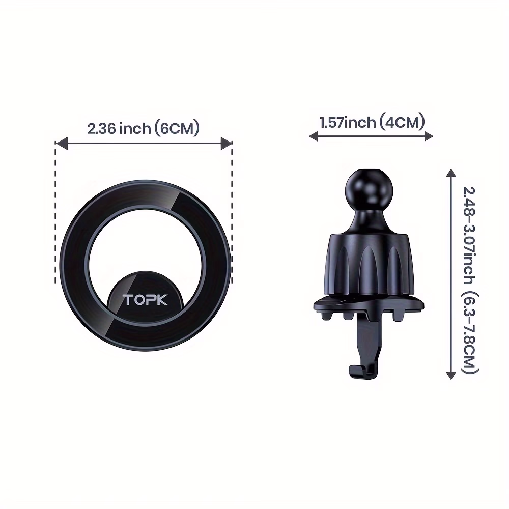 TOPK Magnetic Car Mount with 20 Powerful Magnets – 360° Rotating Phone Holder for Air Vent, Compatible with iPhone 15, 14, 13, 12 Pro Max And Plus Models