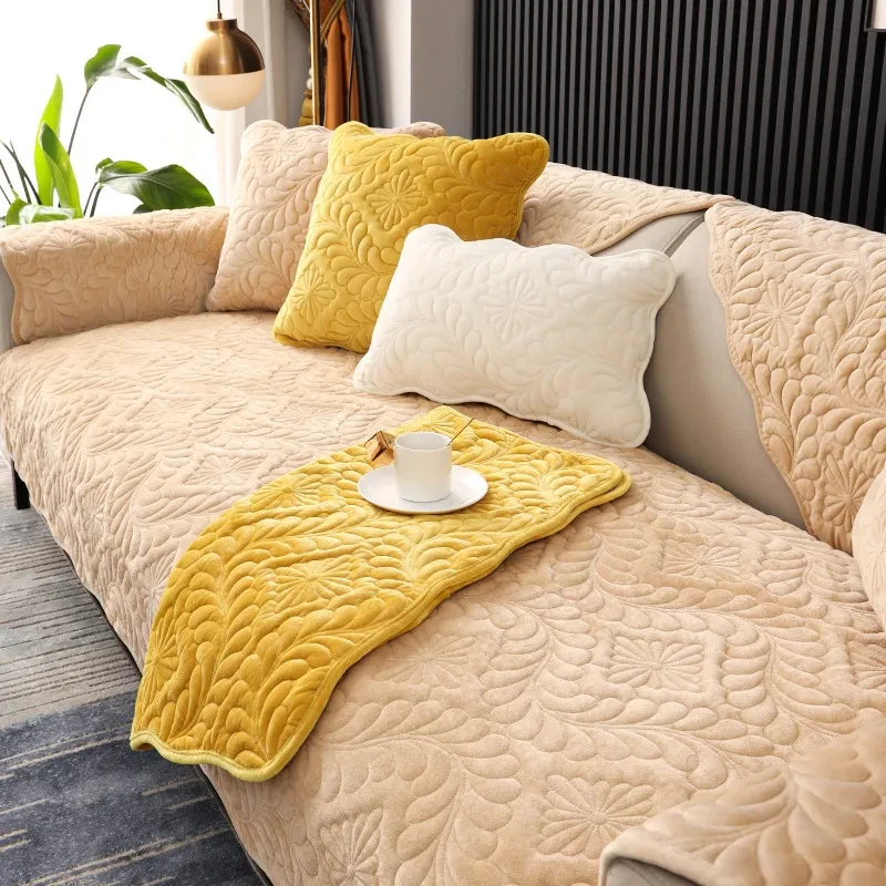 Cosy Plush Solid Colour Non-slip Sofa Cover