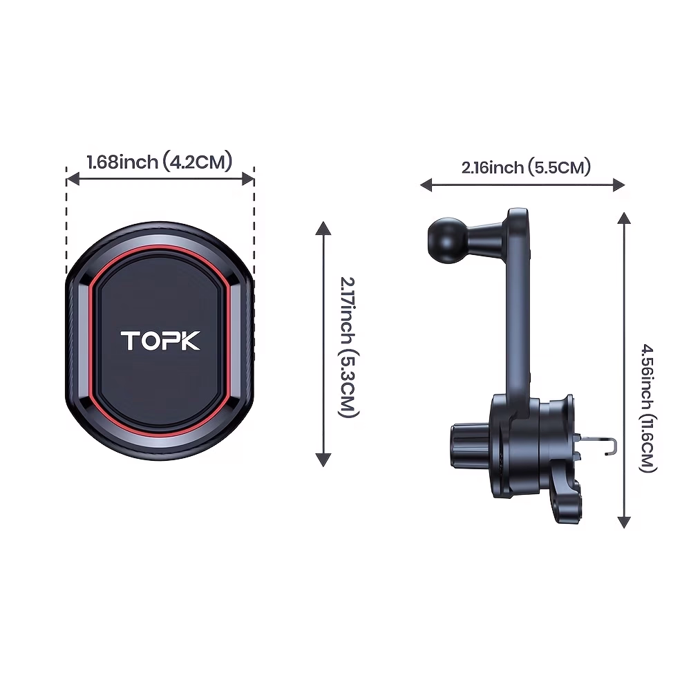 TOPK D37T Magnetic Car Phone Mount – 3-Point Support with 360° Rotation, Extendable Arm, and Powerful Magnetic Phone Holder for Cars
