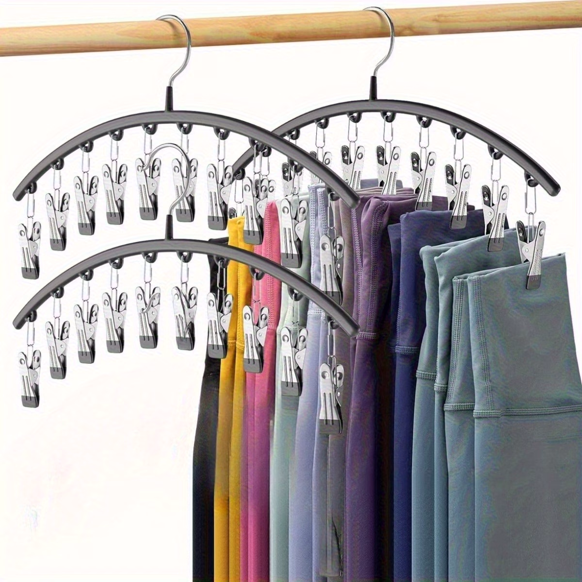 EVER BLOOMING Pants Hanger with 10 Clips – Organize Hats/Shirts/Leggings/Jeans, Save Closet Space, Ideal for Bedrooms, Bathrooms, Closets, Wardrobes, Dormitories