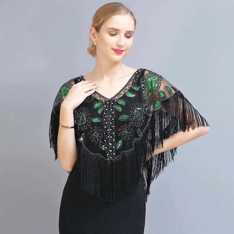 Womens Sequin Decor Fringe Hem Fashionable Shawl