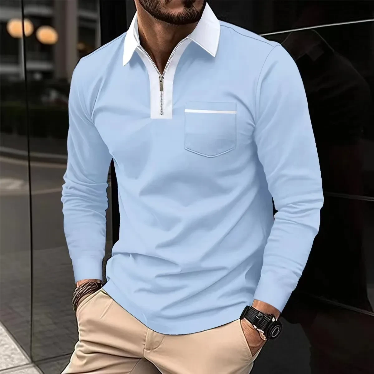 Blue Polo Shirts Long Sleeve