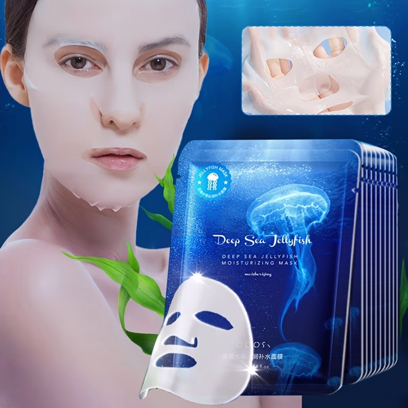 OPOSI 5pcs Deep Sea Jellyfish Hydrating Mask – Deeply Locks in Moisture, Nourishes the Skin, Smoothes and Brightens, Skin Is Soft and Hydrated, Gentle Care for All Skin Types, with Jellyfish Extracts