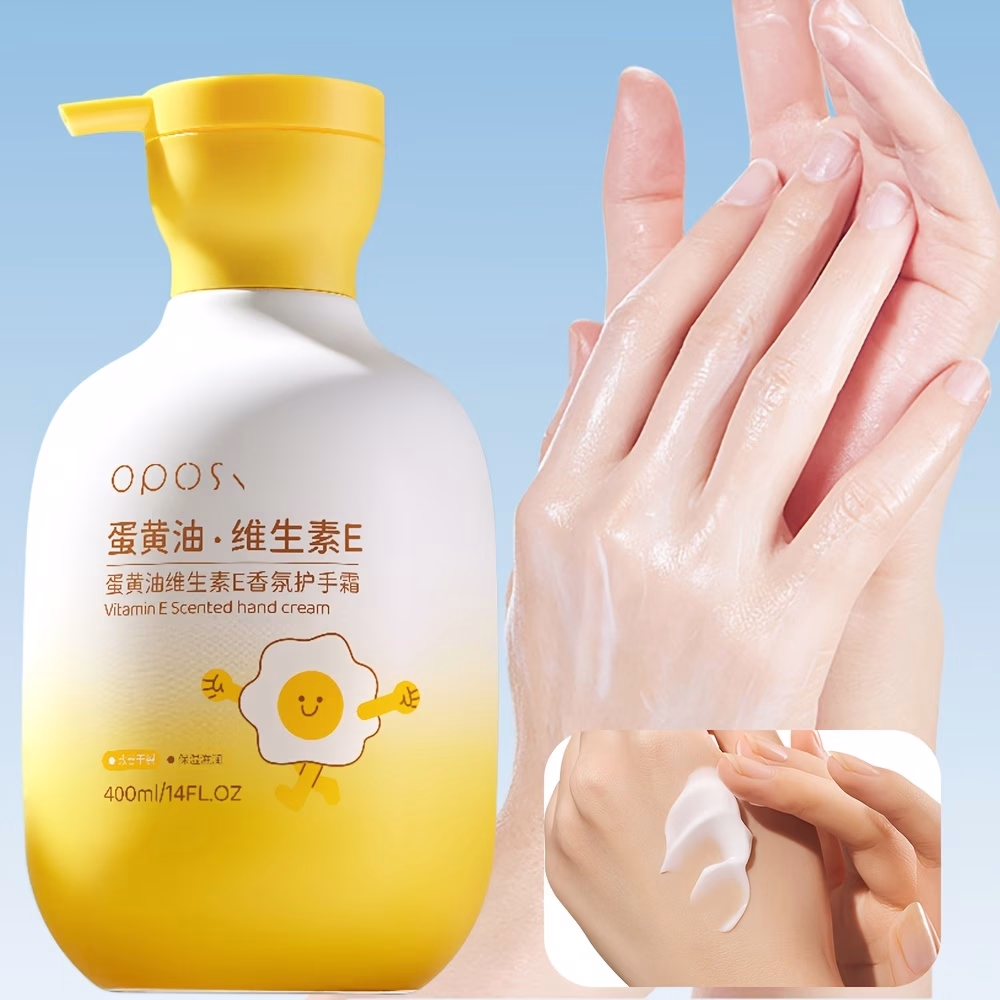 OPOSI Egg Yolk Oil Vitamin E Hand Cream – 400ml, Provides Long-lasting Hand Care with a Pleasant Fragrance. Enriched with Vitamin E, It Improves Rough and Cracked Skin While Deeply Moisturizing