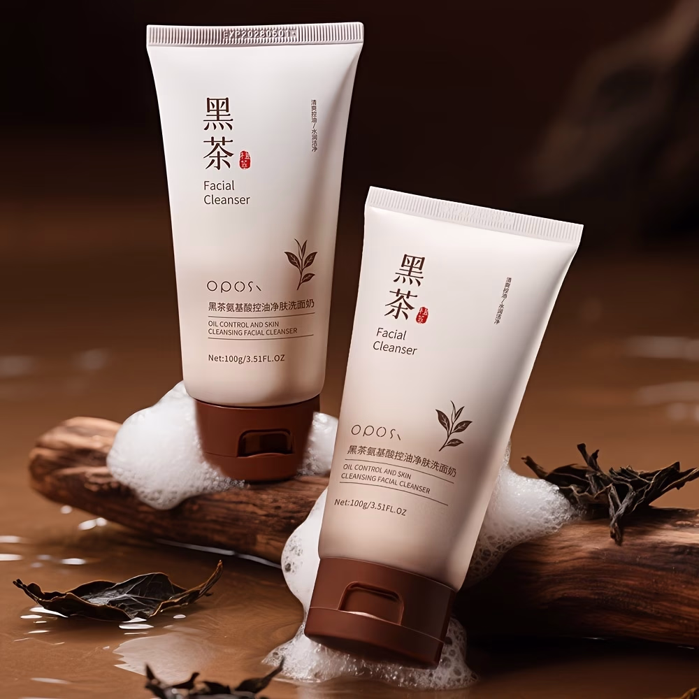 OPOSI Black Tea Amino Acid Oil-Control Facial Cleanser – 100g, Hydrating and Smooth, Long-Lasting Oil Control, Skin Cleansing, Enriched with Amino Acids and Tea Extract, Moisturizing and Refreshing Without Tightness