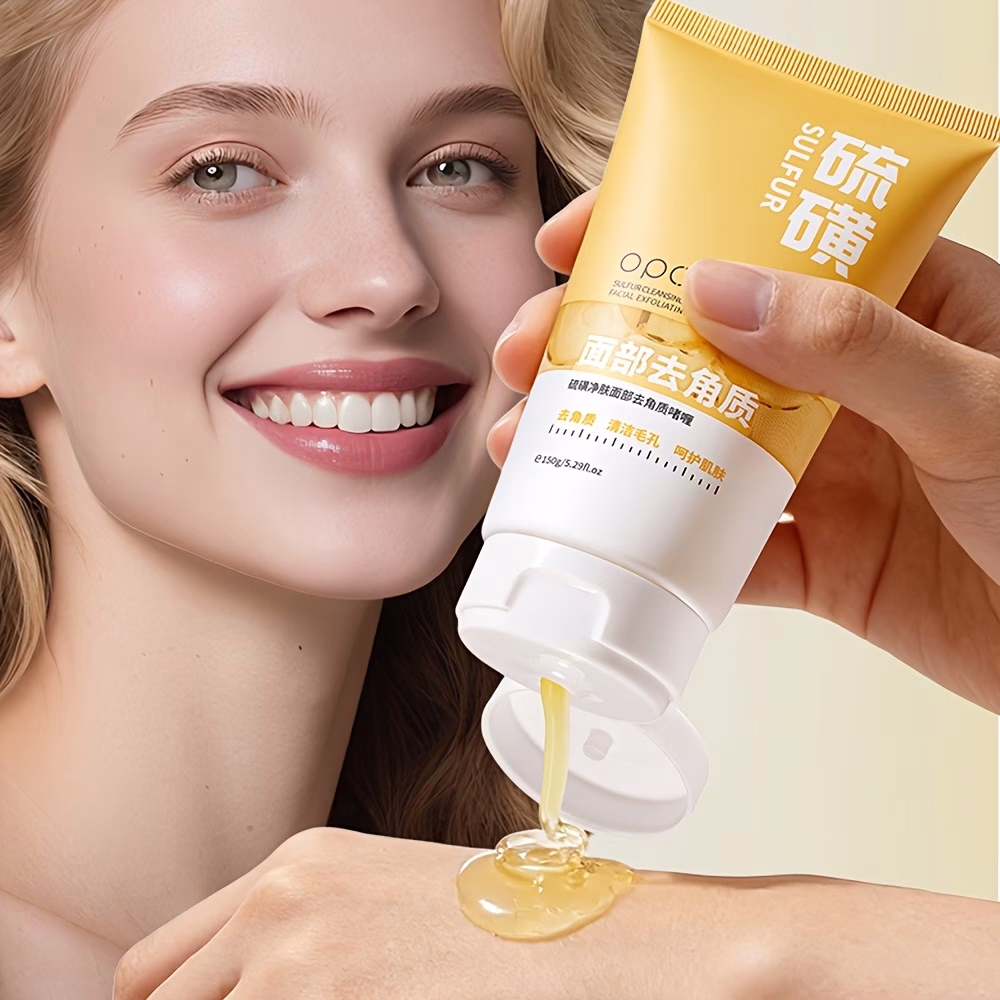 OPOSI Sulfur Purifying Facial Gel – 150g, Gentle Cleansing, Improves Dryness and Roughness, Softens and Smooths, Mild and Non-Irritating, Physical Exfoliation, Contains Sodium Hyaluronate, Aloe Vera, and Sulfur Ingredients