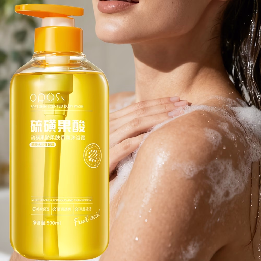 OPOSI Sulfur Fruit Acid Moisturizing Shower Gel – Controls Oil, Cleanses, Moisturizes, Softens Skin, Refreshing Fragrance, Easy to Rinse, Long-Lasting Charm