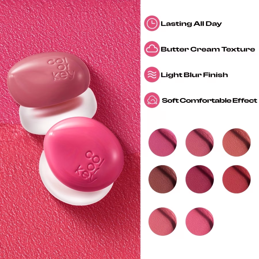 COLORKEY Velvet Multi-Use Blush and Lip Gloss, Lasting Lipstick Cream – Moisturizing, Waterproof, Buildable Blush, Highly Pigmented, Multi-Use Lip and Cheek Tint, Easy to Carry, for a Natural Flush, Korean Makeup