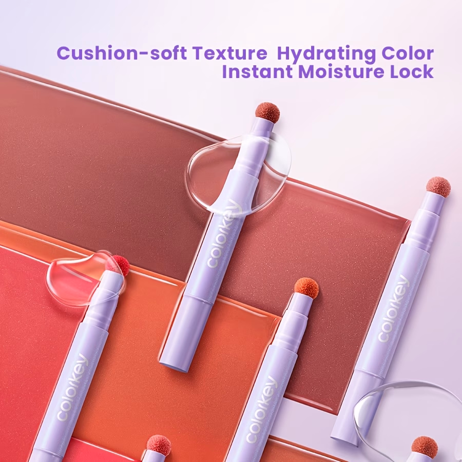 COLORKEY Essence Lock Cushion Lip Gloss | Long-lasting Moisturizing Liquid Lipstick, Sponge Tip Applicator, Natural-Looking Lip Tint, Diverse Shades, Korean Makeup, Teen Girls Trendy, Smooth Texture