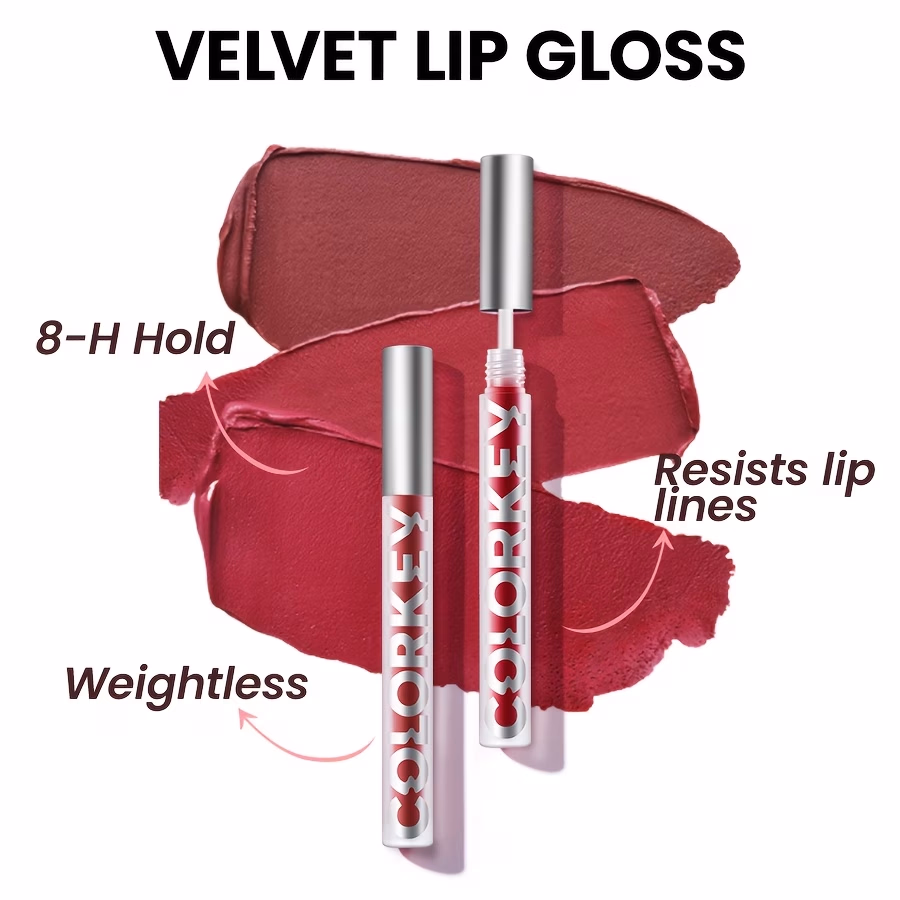 COLORKEY Velvet Air Lip Gloss – Waterproof and Long-Lasting, Moisturizing, Smooth Lightweight Formula, Non-Stick Cup Lip Stain, Perfect for Daily Wear
