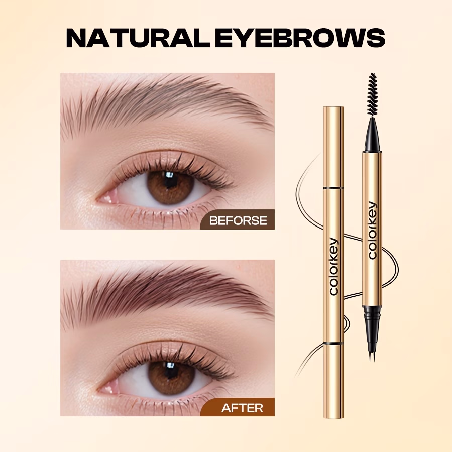 COLORKEY 3D Binary Water Eyebrow Pencil – Dual Tip (Brush & Fine), Slim and Natural Look, Waterproof & Sweatproof, Even Application, Easy to Use for Beginners, Smooth and Precise, Portable Design