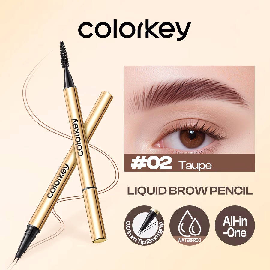 COLORKEY 3D Binary Water Eyebrow Pencil – Dual Tip (Brush & Fine), Slim and Natural Look, Waterproof & Sweatproof, Even Application, Easy to Use for Beginners, Smooth and Precise, Portable Design