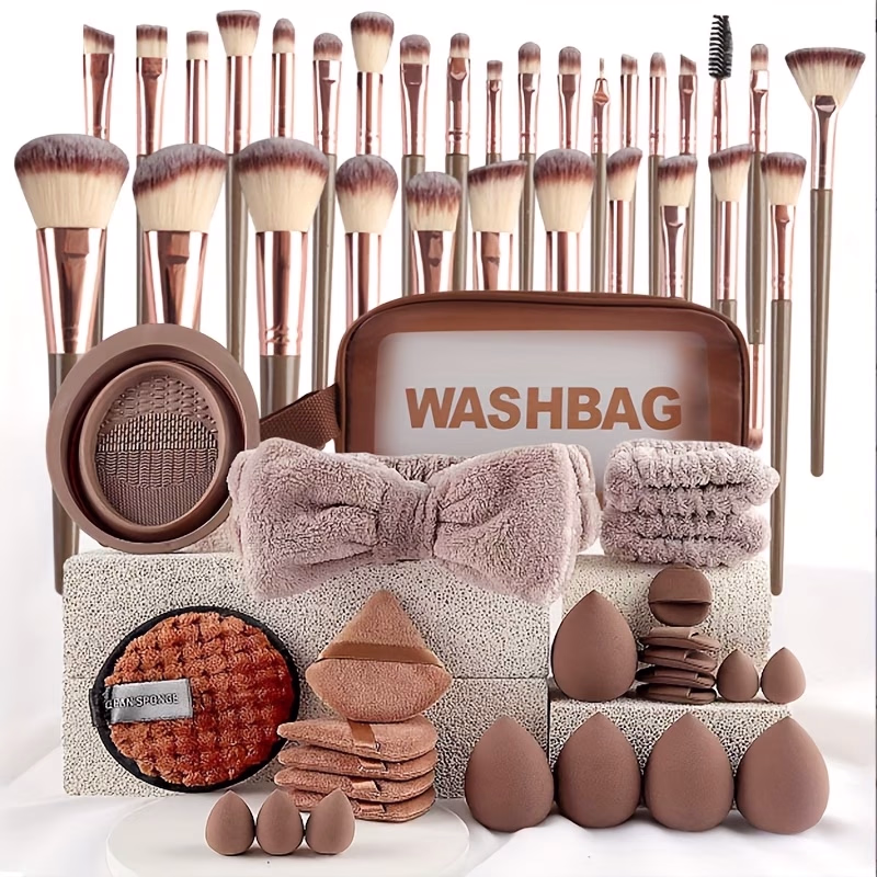 Complete Beauty Tool & Makeup Brush Set with Wood Handle & Palm Brushes – Perfect for Flawless Face Wash, Skincare, and Makeup Application