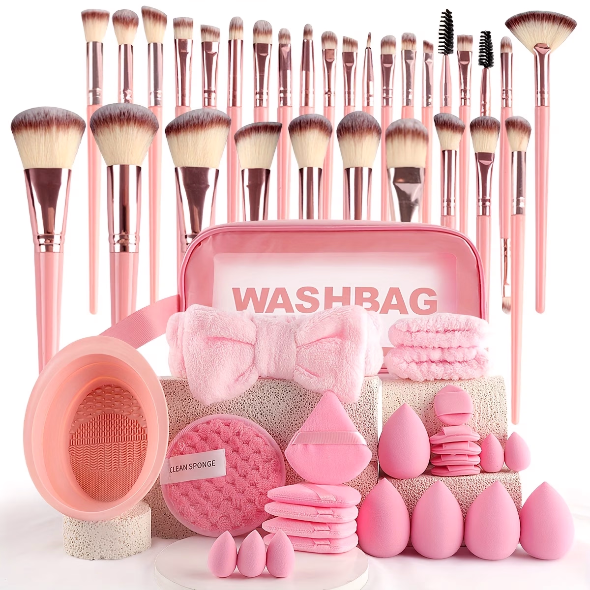 Complete Beauty Tool & Makeup Brush Set with Wood Handle & Palm Brushes – Perfect for Flawless Face Wash, Skincare, and Makeup Application