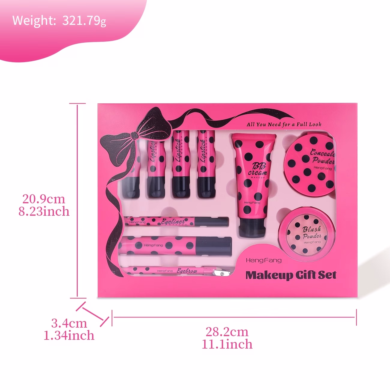HengFang™ Makeup Kit with 4 Lipsticks, BB Cream, Eyeliner, Mascara, Blush, and Powder – Complete Set for a Flawless Full-Face Look