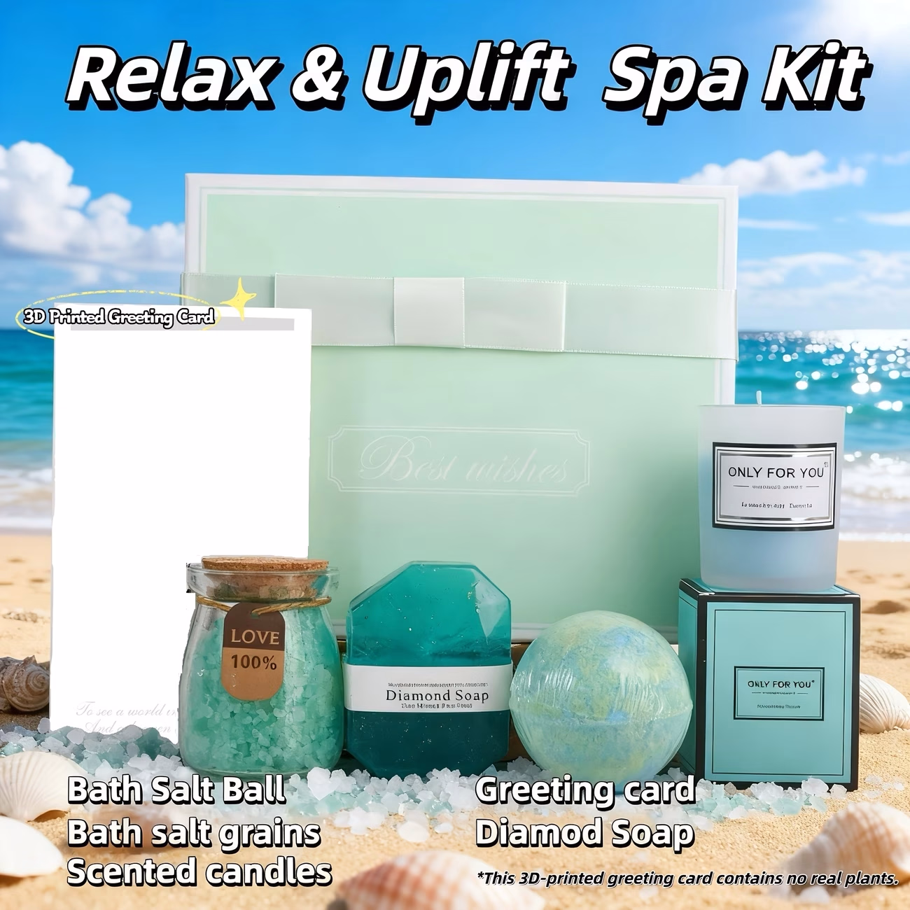 Ladies' Spa Gift Box – Relax and Indulge with Bath Salt Ball, Bath Salts, Aromatic Candles, and Diamond-Shaped Soap