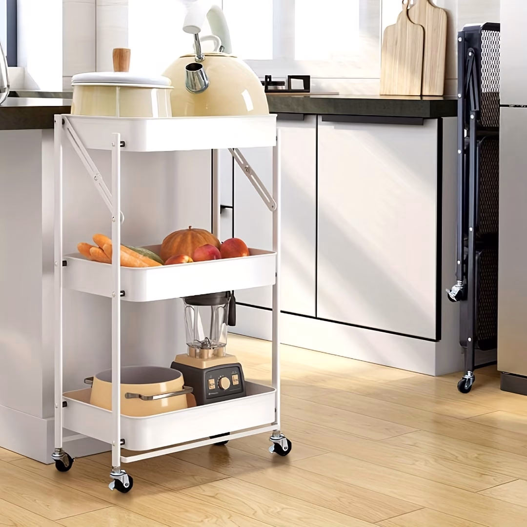Three-Tier Collapsible Trolley – High-Quality Metal, Robust, and Easy to Move