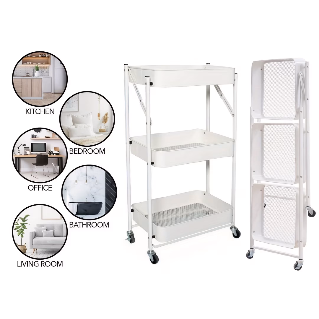 Three-Tier Collapsible Trolley – High-Quality Metal, Robust, and Easy to Move