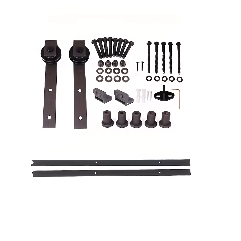 Industrial Black Metal Sliding Barn Door Hardware Kit – Track System for Wooden Doors, Closet, and Cabinets