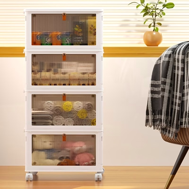 4-Tier Stackable Plastic Storage Bins with Lid & Wheels – Folding Storage Containers