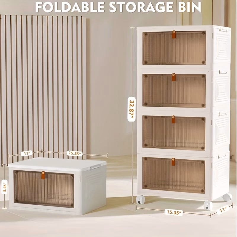 4-Tier Stackable Plastic Storage Bins with Lid & Wheels – Folding Storage Containers