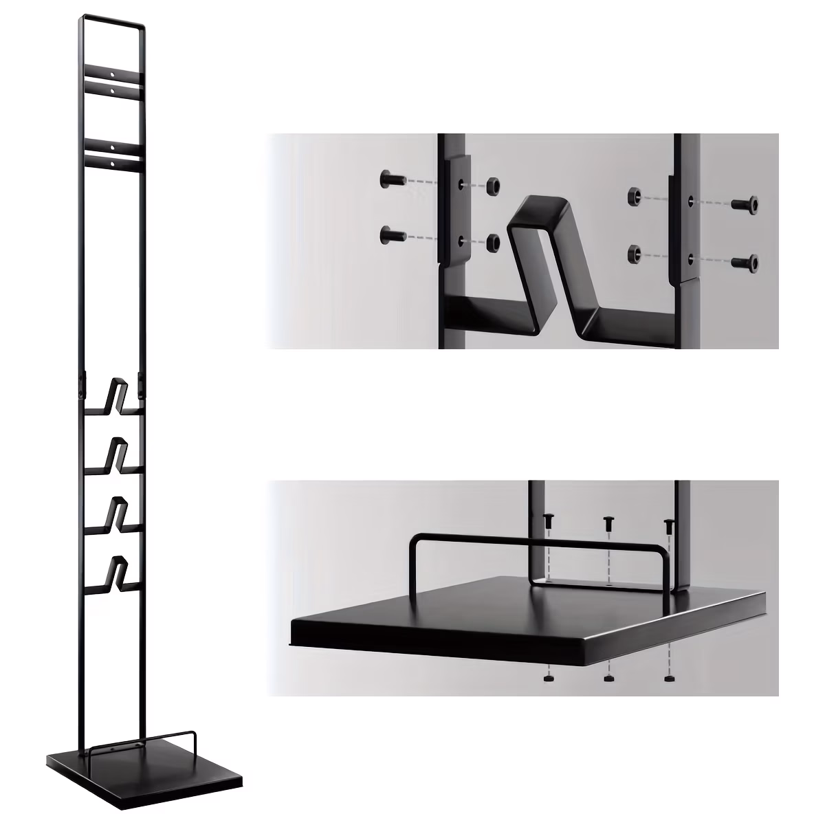 Steel Vacuum Cleaner Storage Rack – No-Drill Freestanding Organizer with Hooks & Shelves