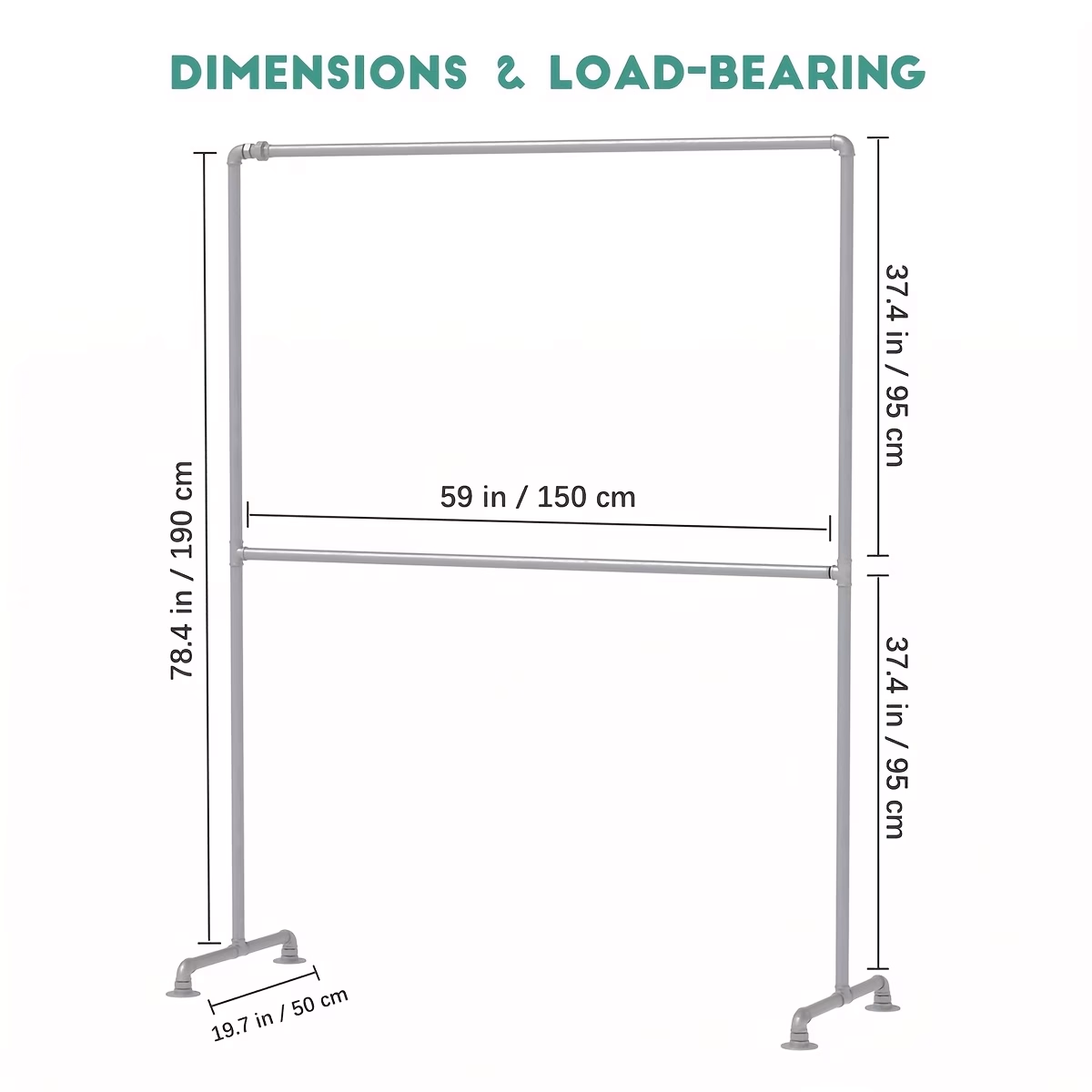 Industrial Freestanding Clothing Rack – Double-Bar Design with Malleable Iron Pipe Frame
