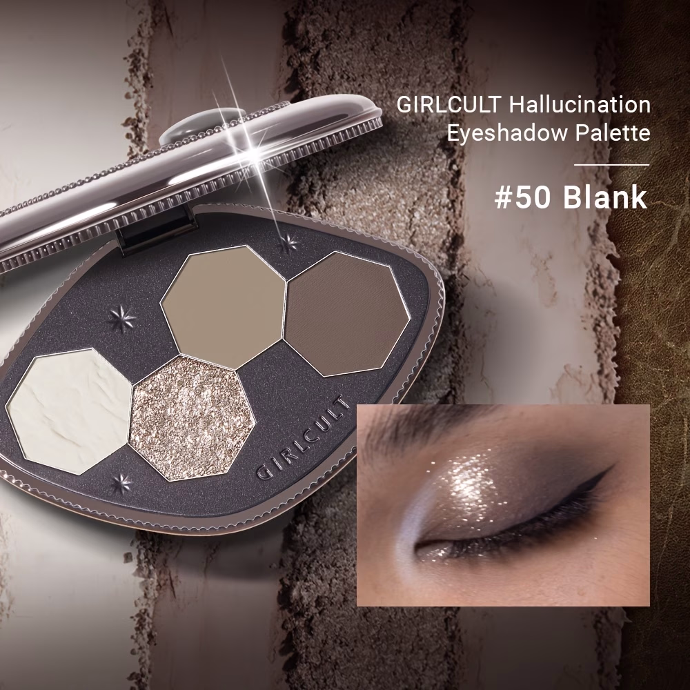 GIRLCULT Silvery-grey Quad Eyeshadow – Shimmering Glitter and Bold Matte Shades
