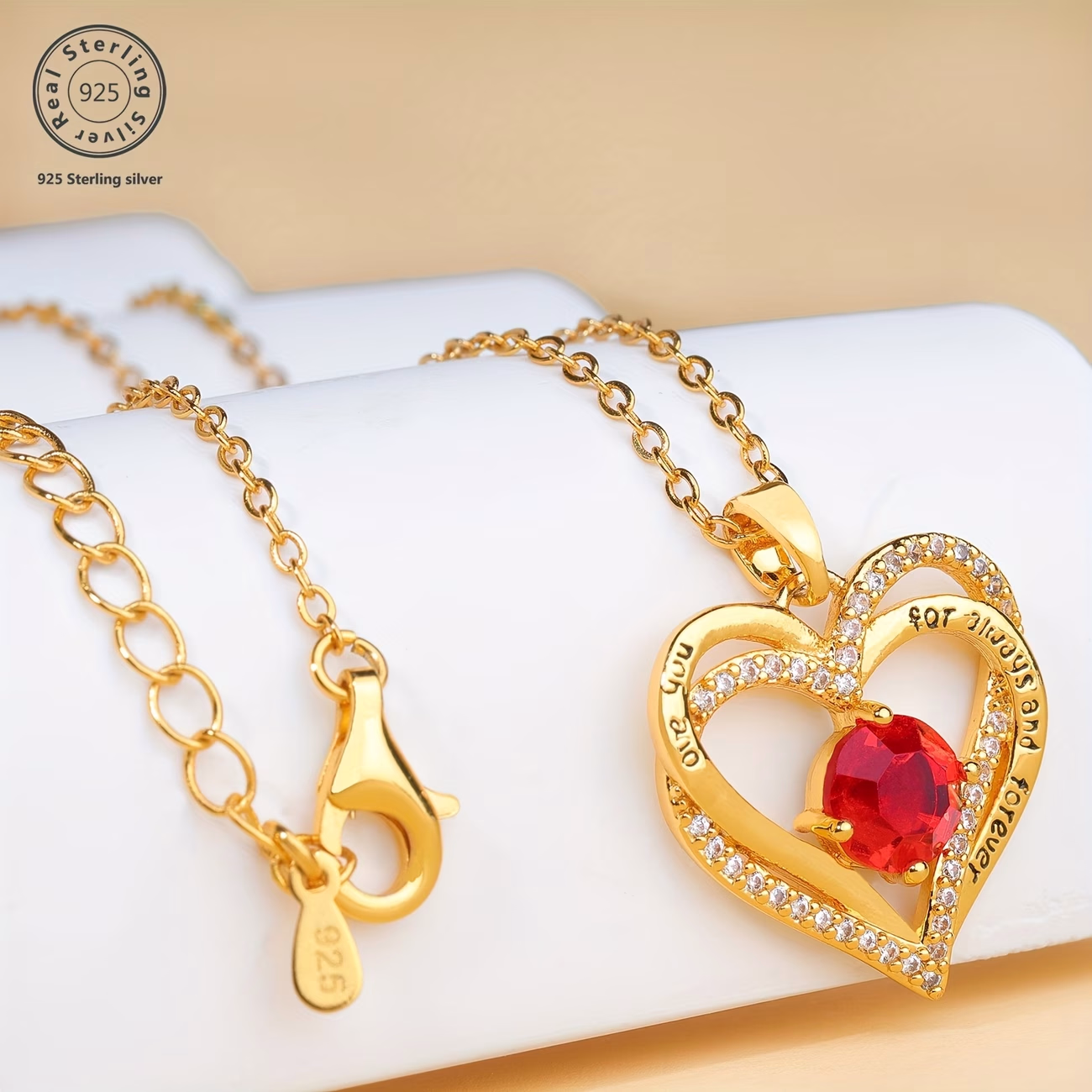 925 Silver Love Red Synthetic Zirconia Ladies Necklace – Elegant Fashion Necklace