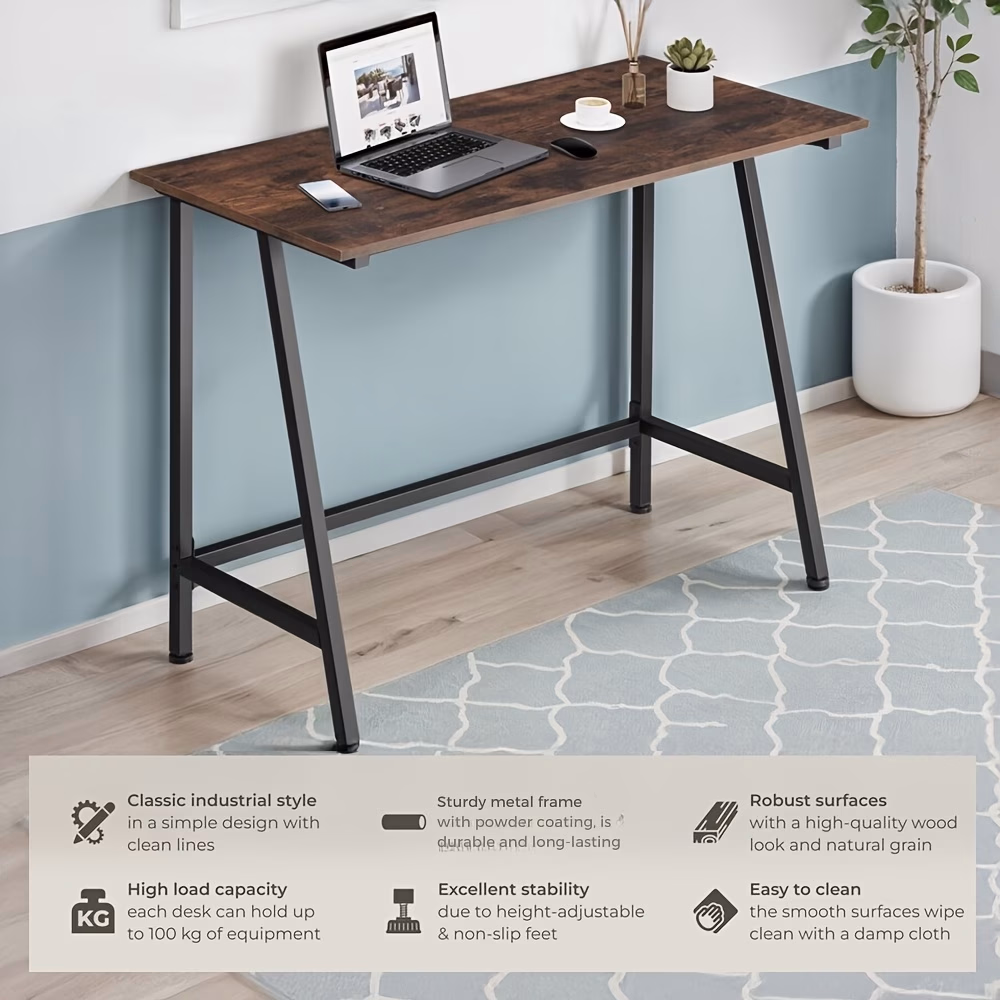 Walnut Wood Grain Study Desk with Powder-Coated Metal Frame – Adjustable Feet and 100kg Capacity