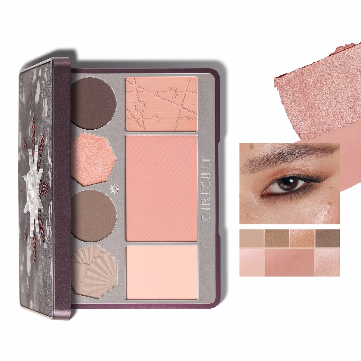 GIRLCULT Powder Brown Face Contour Palette – Matte Eyeshadow, Brown Contour, and Rose Pink Blush for Sculpted and Defined Looks