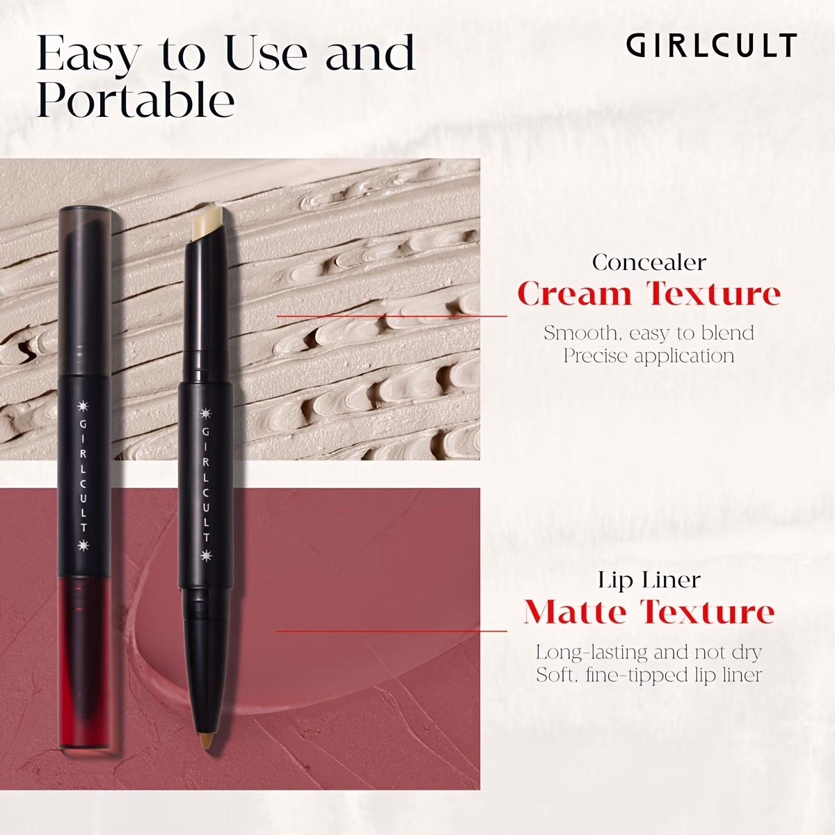 GIRLCULT Dual-Ended Lip Liner – Creamy Texture to Cover Dark Lips with Moisturizing Gray-Pink Lipstick