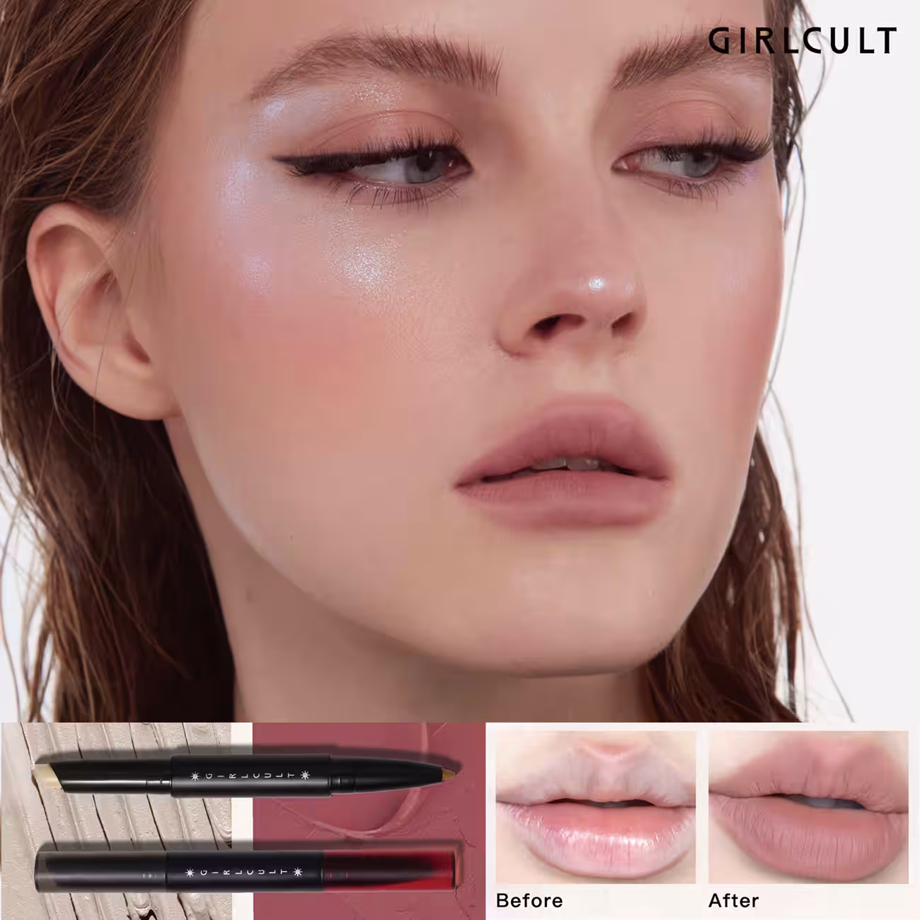GIRLCULT Dual-Ended Lip Liner – Creamy Texture to Cover Dark Lips with Moisturizing Gray-Pink Lipstick