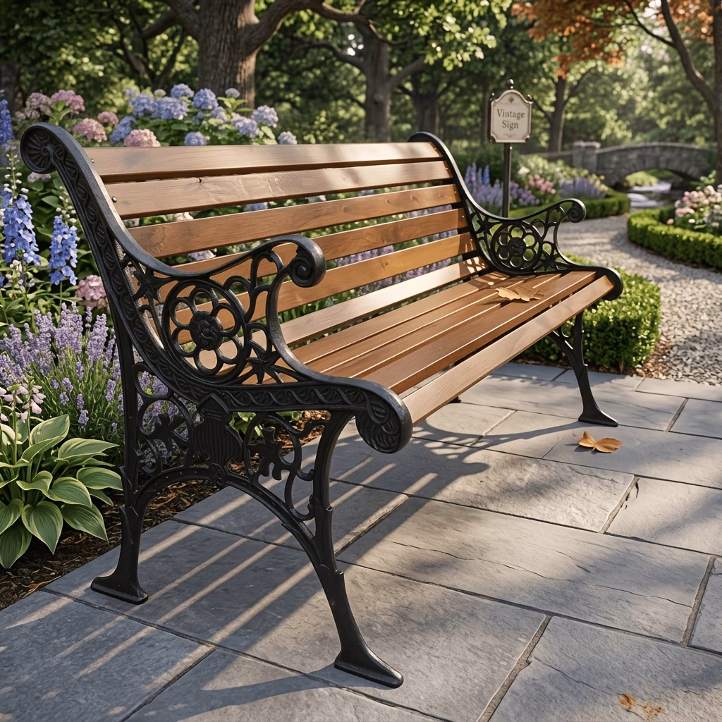 126cm Classic Garden Bench – Cast Iron Style Legs and Wood End Slats