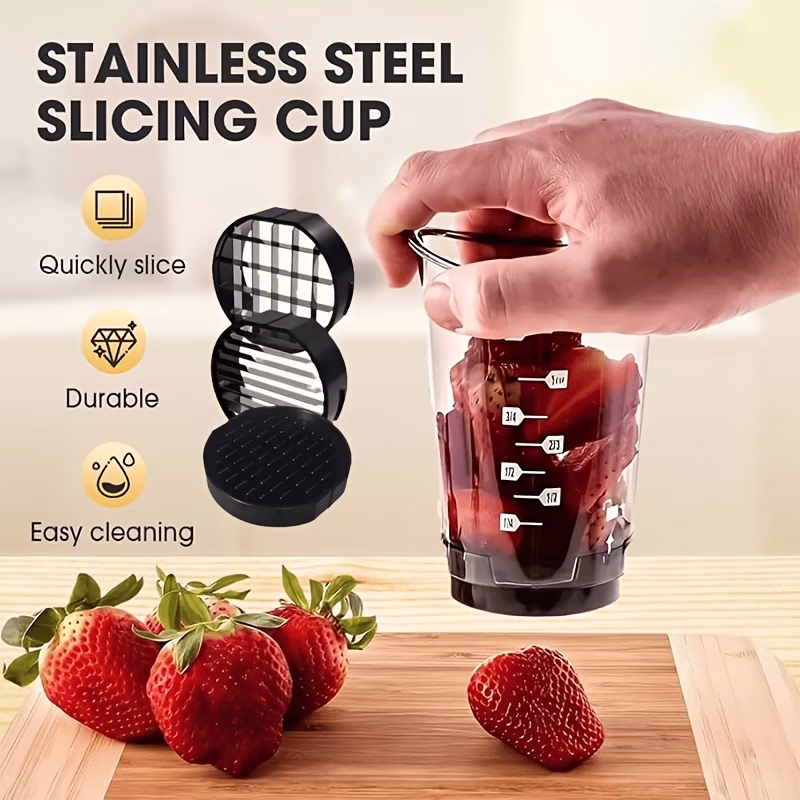 3-in-1 Compact Fruit Slicer Cup Vegetable Chopper & Dicer – Manual Cutter with Interchangeable Blades