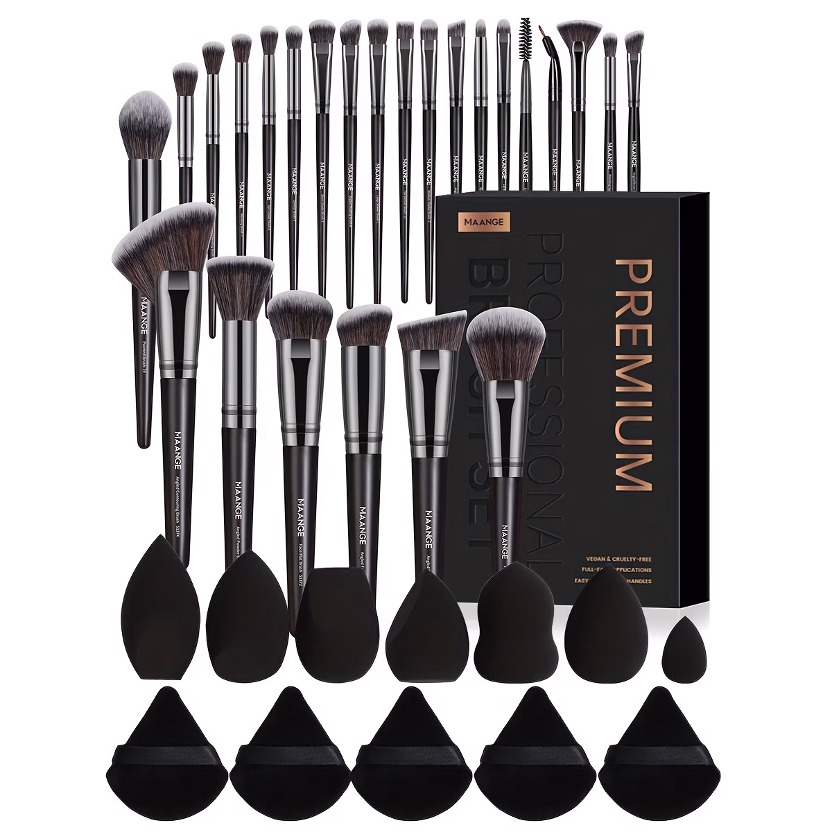 MAANGE 25pcs Makeup Brushes Set, 7pcs Beauty Sponges & 5pcs Dual-Use Air Cushions – Complete Makeup Tools Set for Professional Application