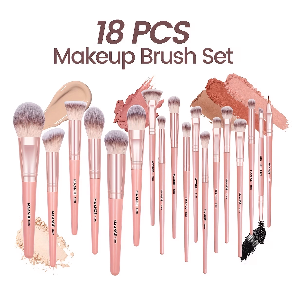 MANGEE 18pcs Makeup Brush Set with Velvet Bag and Sponge – Complete Set for Flawless Foundation, Blusher, and Eye Makeup