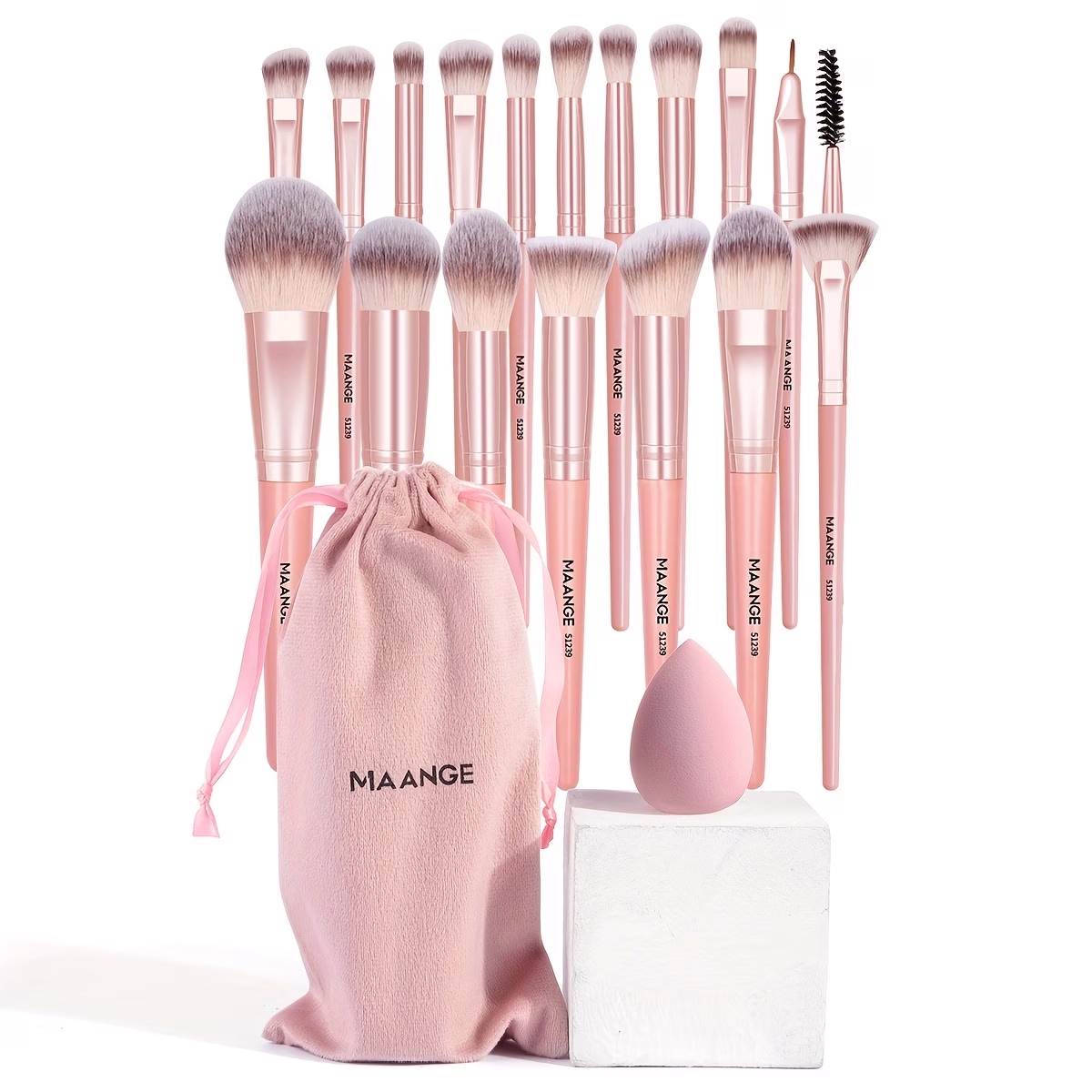 MANGEE 18pcs Makeup Brush Set with Velvet Bag and Sponge – Complete Set for Flawless Foundation, Blusher, and Eye Makeup