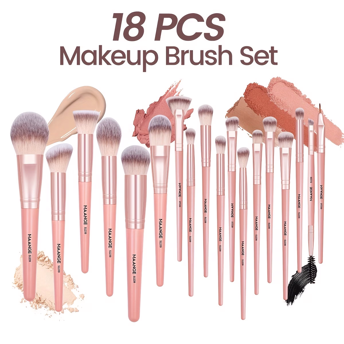 MAANGE 18pcs Makeup Brush Set with Brush Holder – Complete Set of Portable Beauty Tools for Flawless Makeup Application