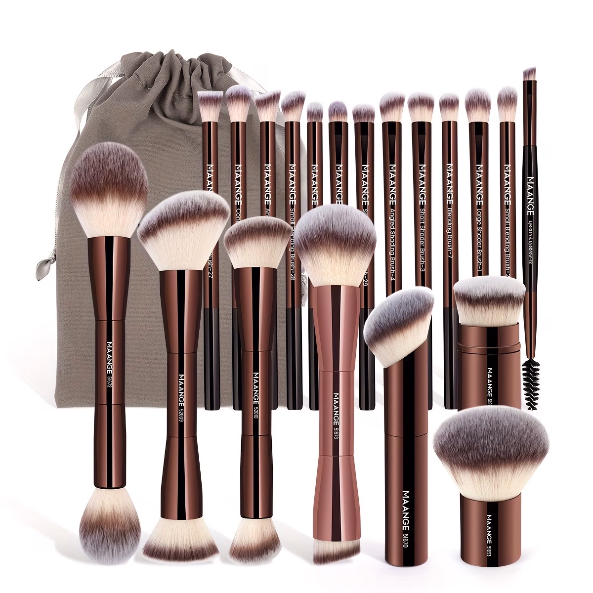 MAANGE 20pcs Professional Aluminum Tube Makeup Brush Set – Soft Brushes for Foundation, Eyeshadow, Eyebrows, and More