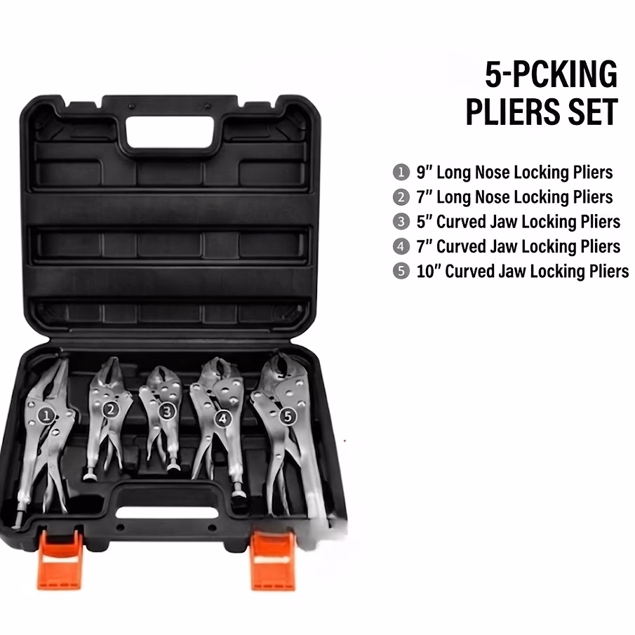 5pcs Standard Locking Pliers Set – Adjustable Vise Grip Tool Kit with Storage Case