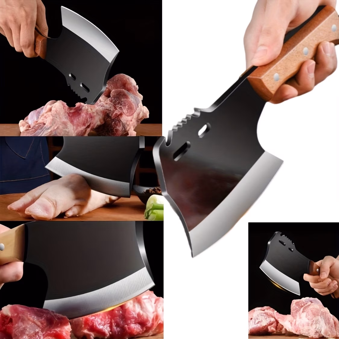 Black Kitchen Butcher Knife – Heavy Duty Meat Cleaver, Multi-Functional Cooking Tool