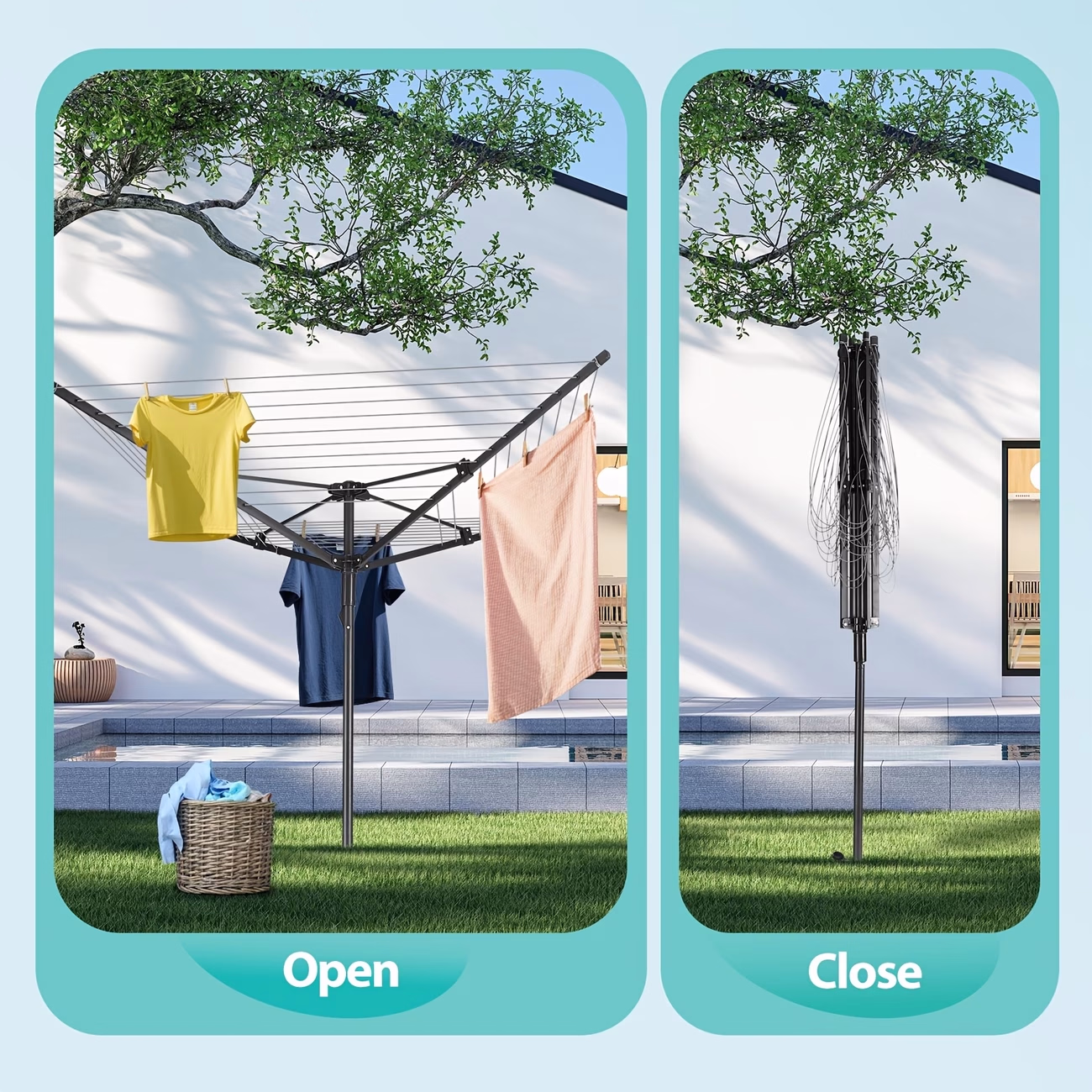 Maxkon 10 Line Clothesline – 4 Arm Outdoor Rotary Umbrella Laundry Dryer