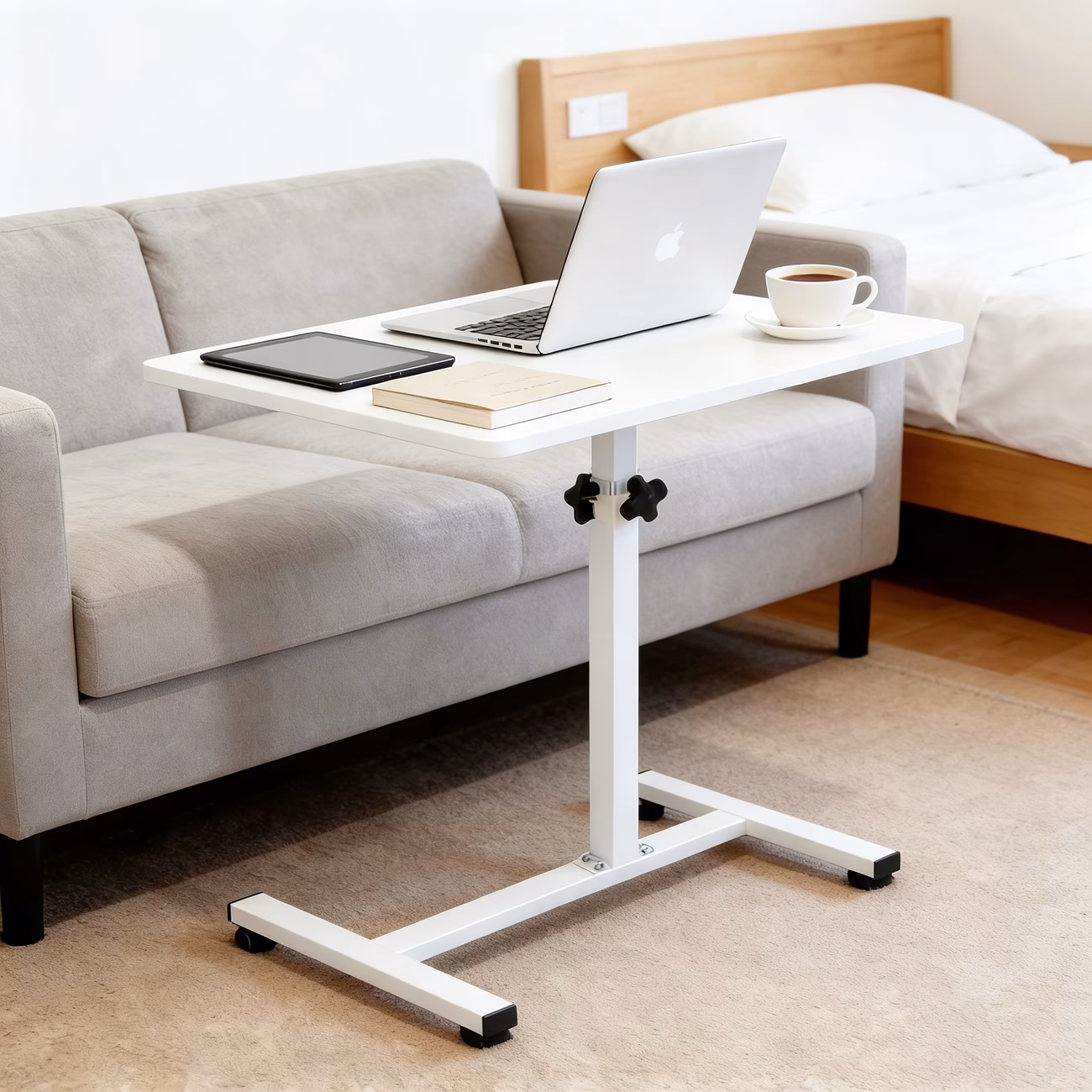 Adjustable Height Rolling Laptop Desk with Wheels – Over Bed & Sofa Side Table