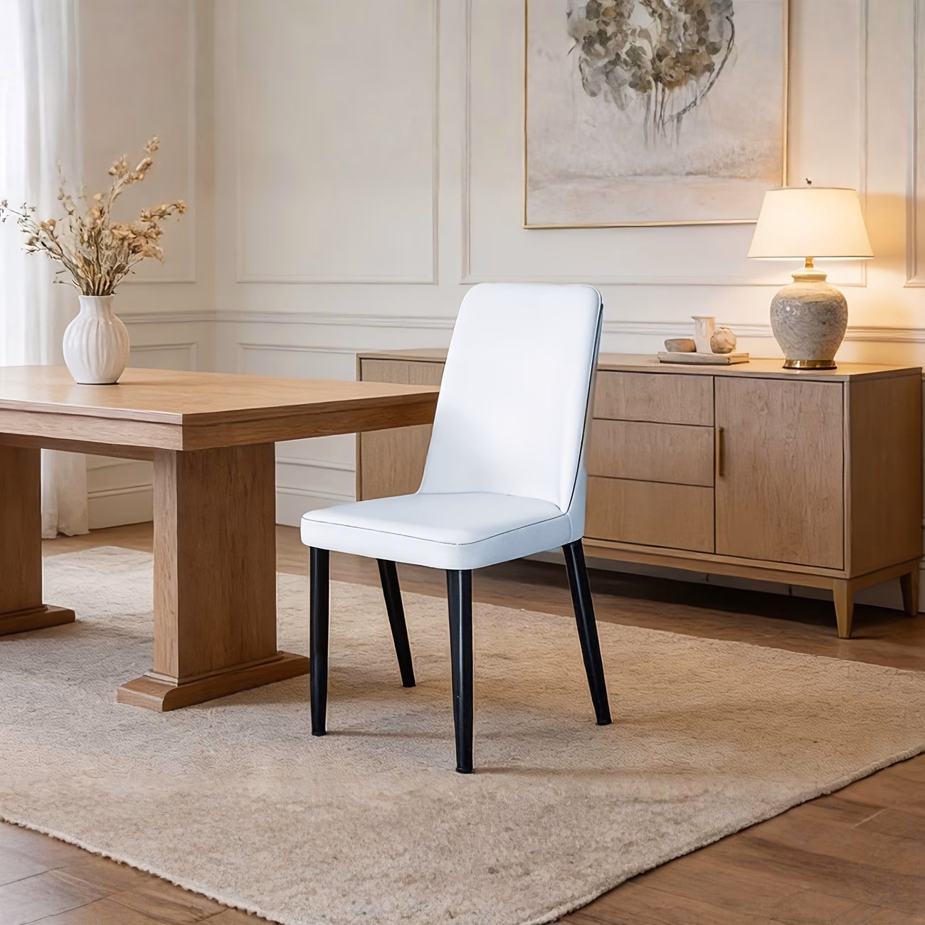 Set of 4 Contemporary Dining Chairs – Fabric Resists Cat Scratches with Padded Seat and Curved Back