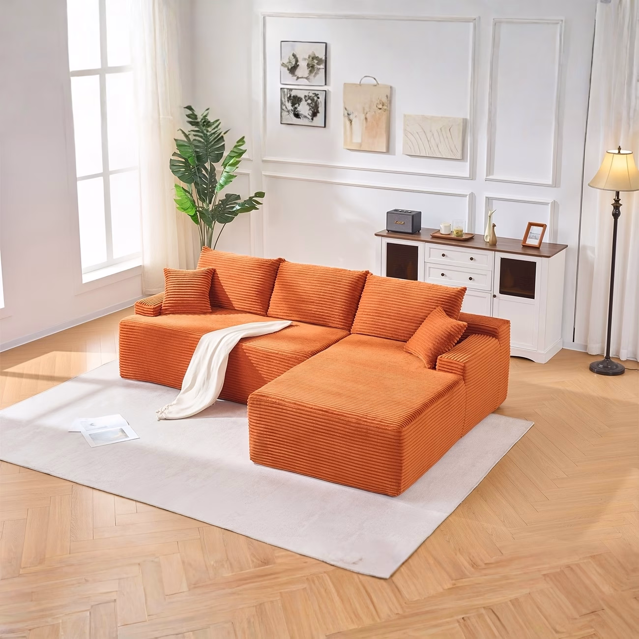 Sectional Sofa with Chaise – Compressed Fabric Modular Lounger for Compact Areas