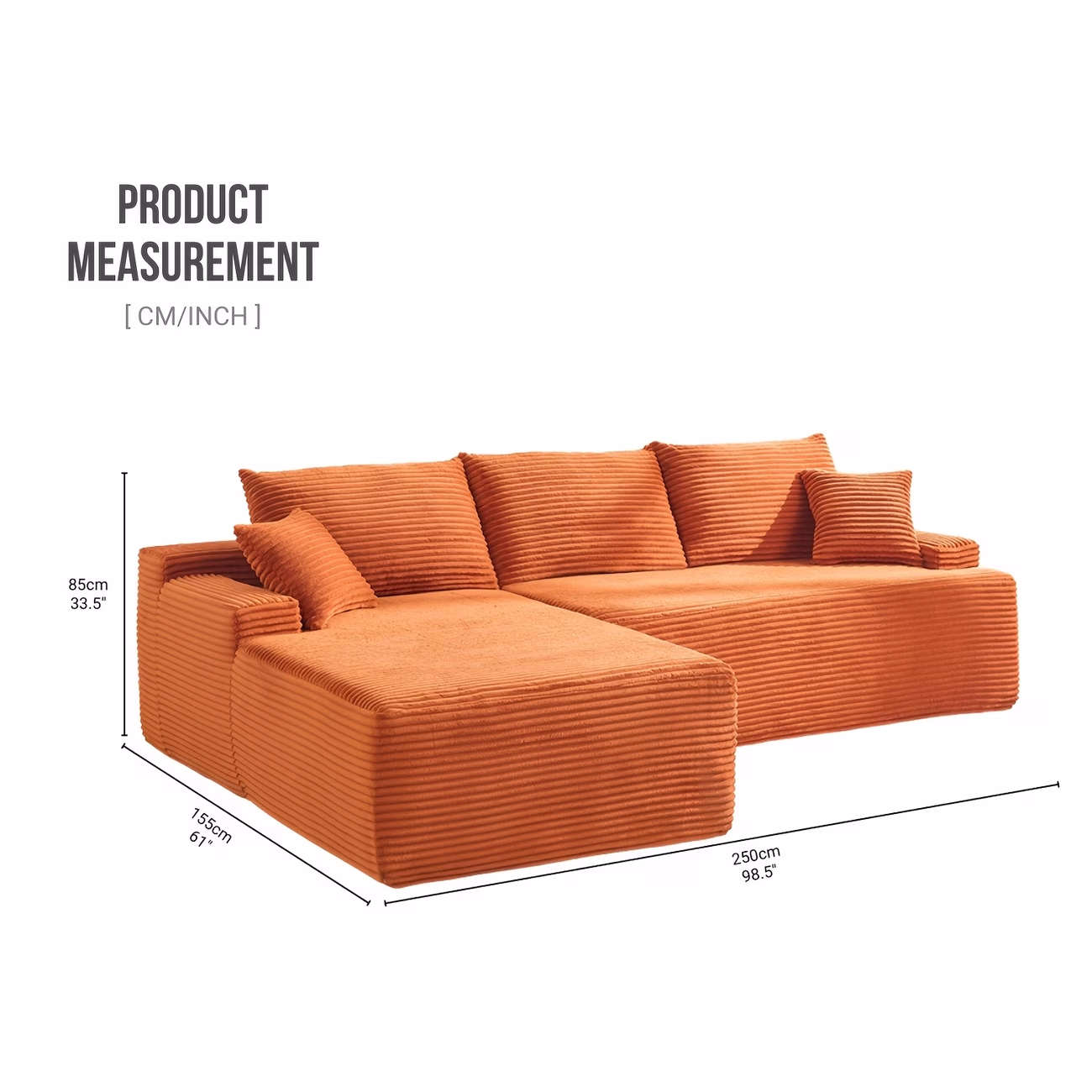 Sectional Sofa with Chaise – Compressed Fabric Modular Lounger for Compact Areas