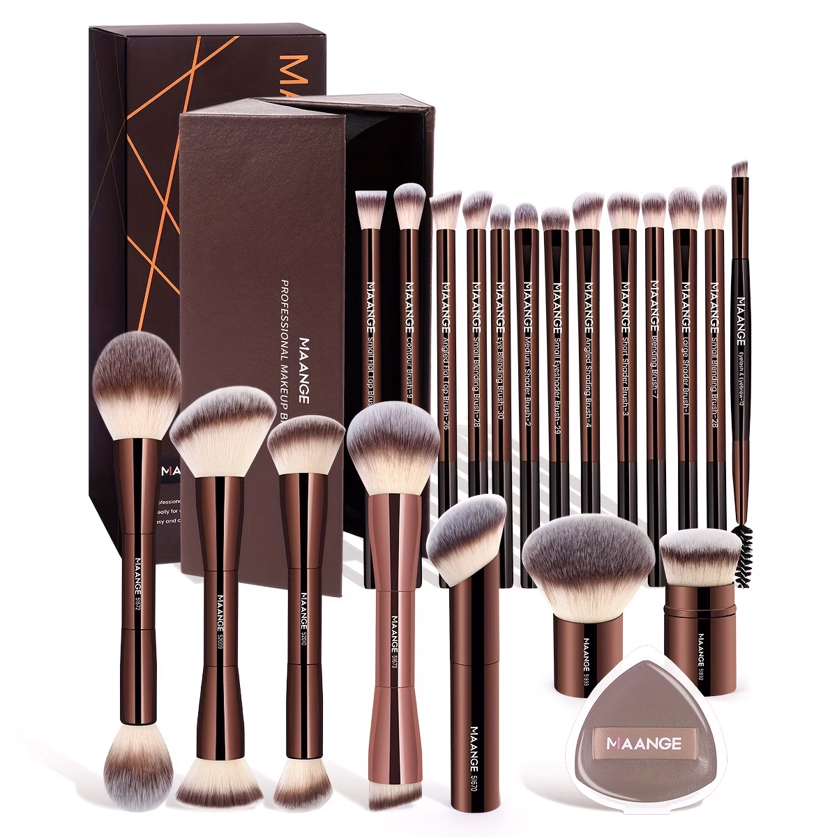 MAANGE 22pcs Makeup Tool Set – Complete Set with Aluminum Tube Makeup Brushes, Air Cushion Powder Puff, and Storage Box