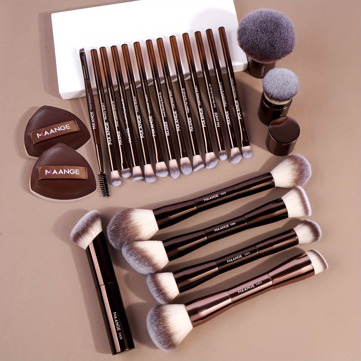 MAANGE 23pcs Makeup Tool Set – Complete Set with Aluminum Tube Makeup Brushes, Cushion Puffs, and Velvet Bag
