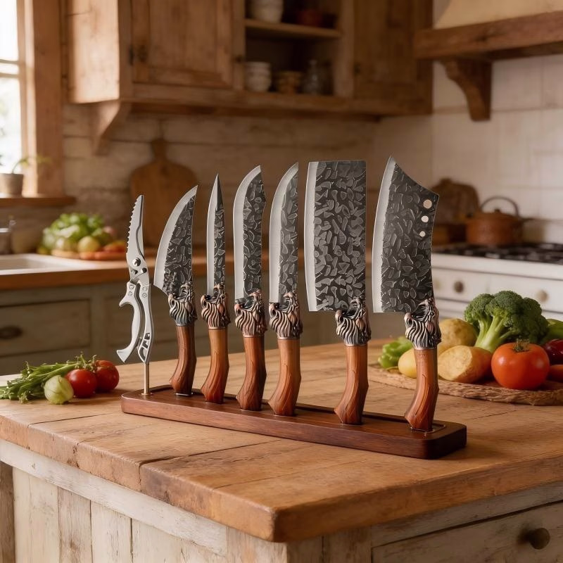7pcs Professional Chef Knife Set – Hand Forged Stainless Steel Kitchen Knives
